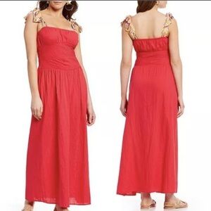 Free People Santorini Tie Strap Maxi Dress 0 Fuchsia Pink linen blend side zip